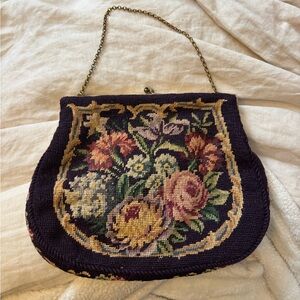 Vintage Petit Point Floral Tapestry Chain Bag
